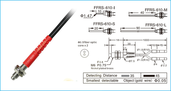 M6 Yansıtıcı Plastik Fiber Optik Sensör R10 35-45mm Optik Fiberlerin Algılanması